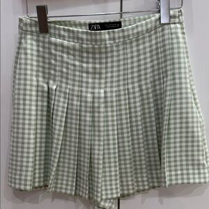 Zara Mint Gingham Pleated Skirt